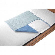 Incontinency bed pad, hemmed, with a flap 85x100+2x40cm CLIPSO 5L green/blue