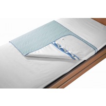Incontinency bed pad, hemmed, with a flap and handles 85x100+2x30cm CLIPSO 5L green/blue