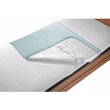 Incontinency bed pad, hemmed, with a flap and handles fully lined 85x100+2x30 CLIPSO 4L green/blue
